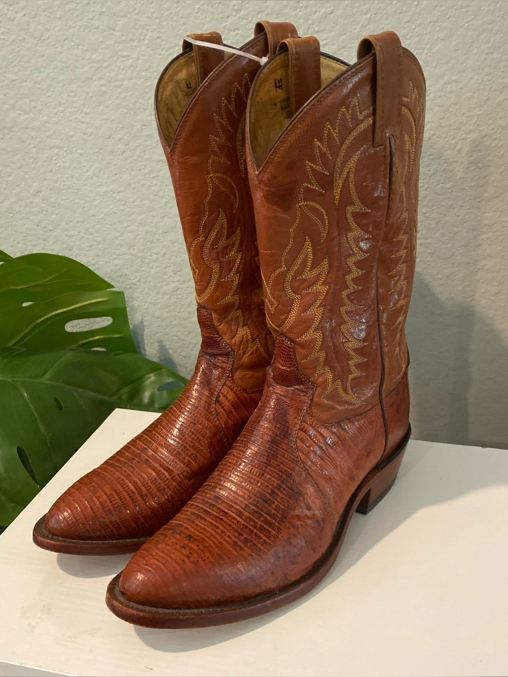 Tony Lama lizard Men's Brown Leather Western Cowboy Boots